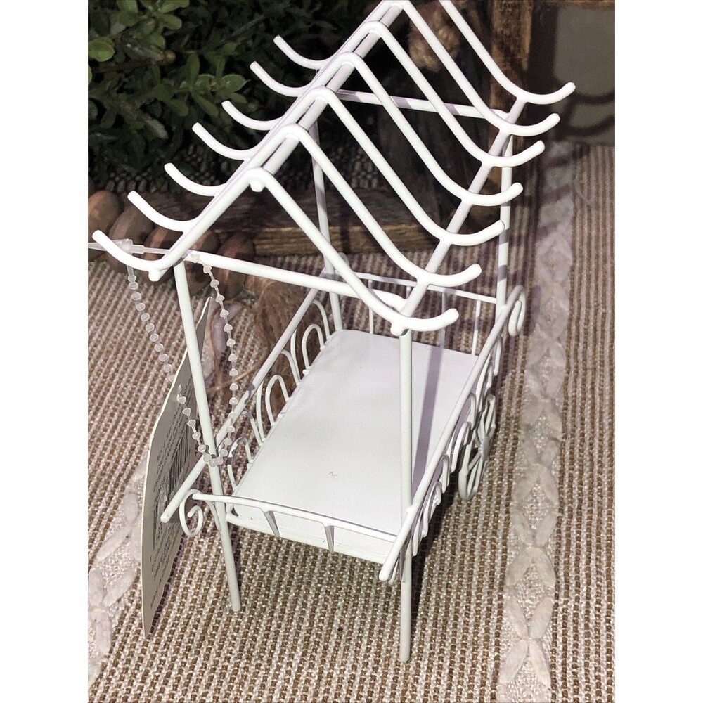 6 Pcs Miniatures White Metal Flower Cart, 2 Pedestals, Metal Chair and 2 Tables - Picture 14 of 16